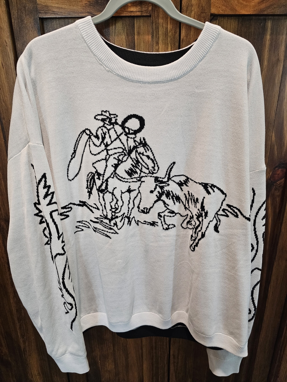 Womens Black Crewneck Sweater with Western Rodeo Graphic - Picture 4 of 5